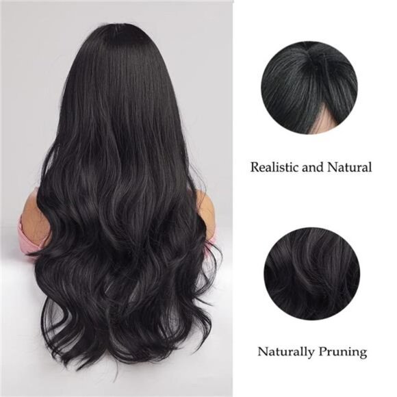 Women Cosplay Daily Natural Hair Wig Heat Resistant Fiber - Black main image 6